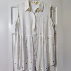 Solitaire Sleeveless Golden Bumblebee Breezy Button Up Tunic Top Womens Sz M EUC